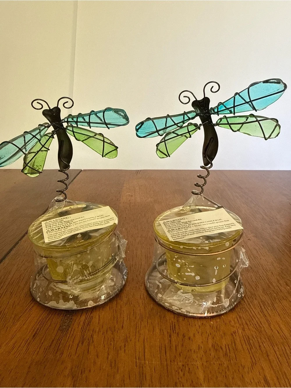 Decorative Dragonfly Candle Holder - Blue & Green Wings